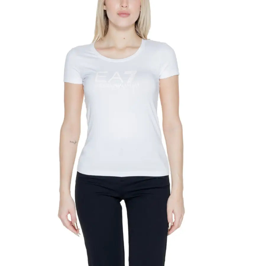 
                      
                        Ea7 women t-shirt for spring summer, white with logo
                      
                    