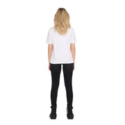 Woman wearing a white T-shirt and ripped black jeans for the Women’s White T-Shirt and Ripped Black Jeans product display