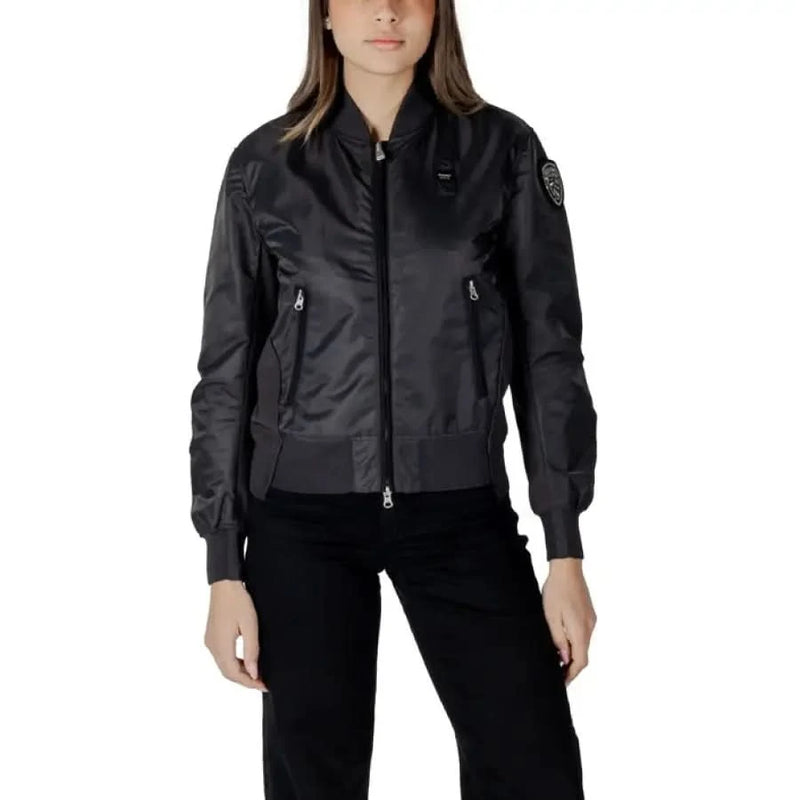 Blauer Women’s White Zip Jacket featuring a stylish black bomber jacket design