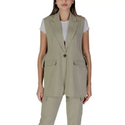 Khaki sleeveless V-neck gilet with front pockets by B.young for women