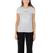 White short-sleeved crew neck T-shirt for women from Armani Exchange with a black printed design