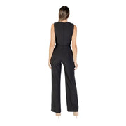Women Black Sleeveless V Neck Rinascimento Jumpsuit with Wide Legs