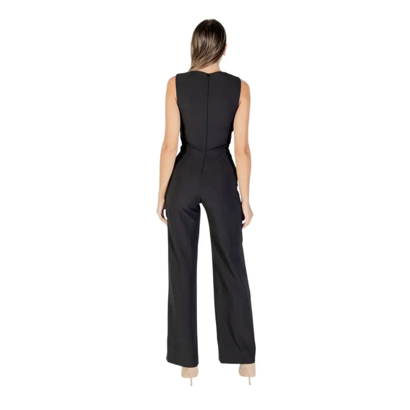 Women Black Sleeveless V Neck Rinascimento Jumpsuit with Wide Legs