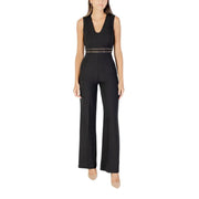 Women Black Sleeveless V Neck Rinascimento Jumpsuit with sheer lace waistband