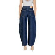 Dark wash high-waisted wide-leg denim jeans with back pockets for Women Blue Zip Button Jeans