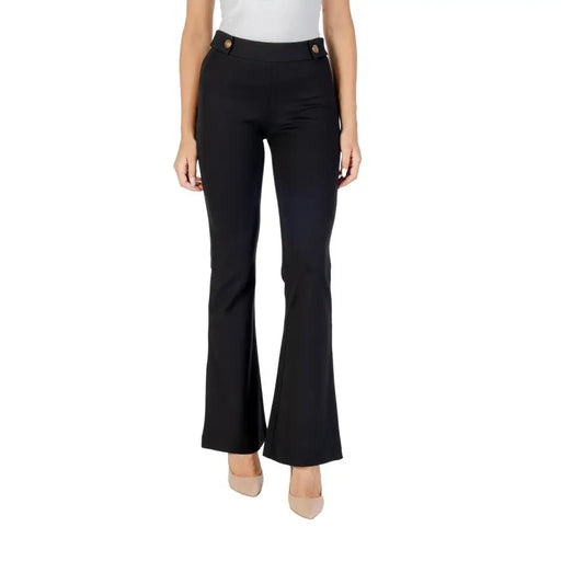 Women’s black high-waisted flared trousers with decorative buttons from Guess Fall Winter collection