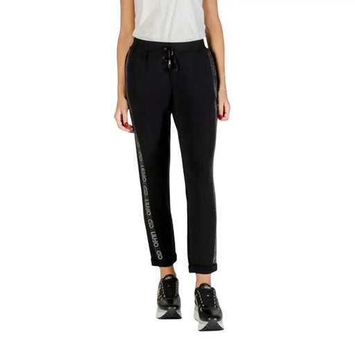 Women’s black joggers with side stripe detailing from Liu Jo Women Trousers in Black Print with Lace Details