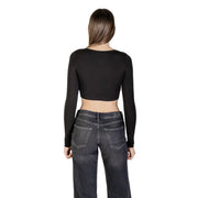 Women’s black long-sleeve crop top from Tommy Hilfiger Jeans featuring a printed design