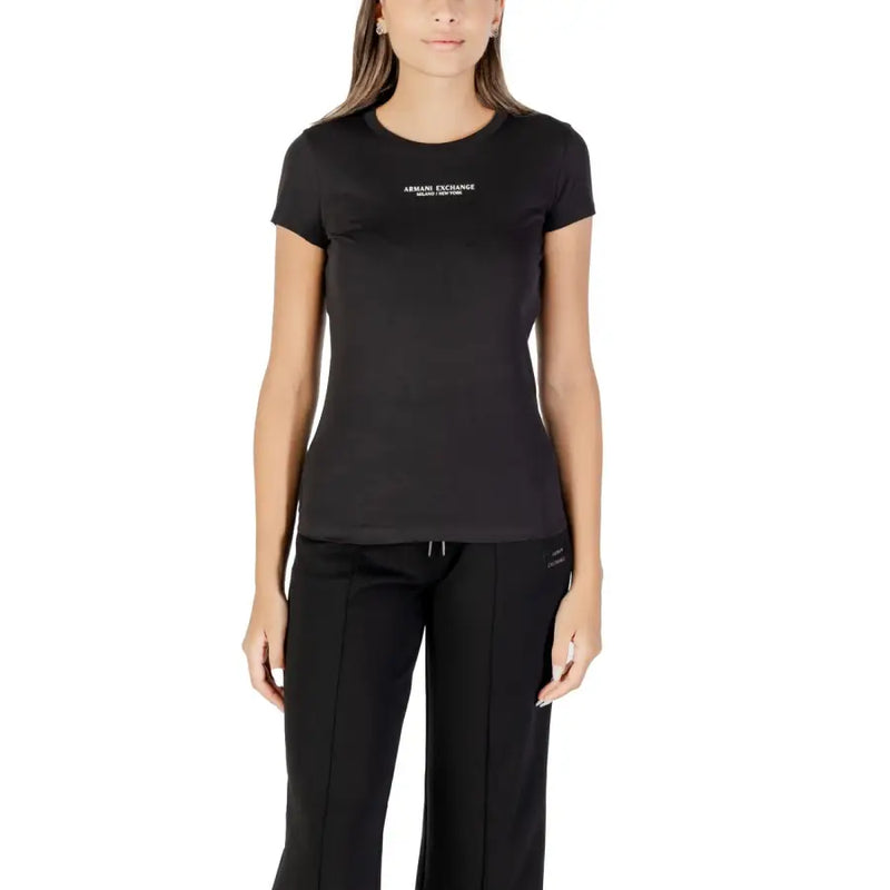 Women’s black short-sleeve cotton T-shirt with round neck from Armani Exchange