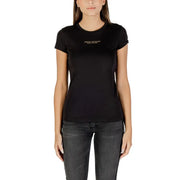 Women’s black short-sleeve cotton T-shirt with gold logo from Armani Exchange