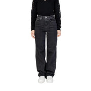Women’s black wide leg jeans high-waisted dark wash denim with a straight-leg cut shown from the front