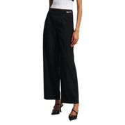 Women’s black wide-leg trousers with white waistband from Karl Lagerfeld Fall Winter collection