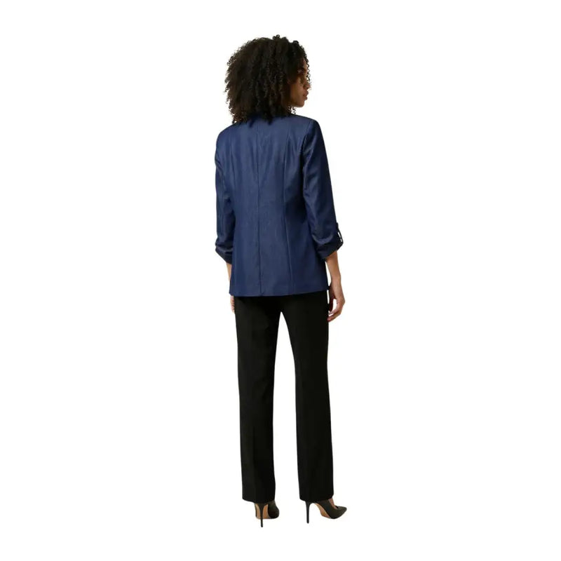 Women’s blue blazer with lapel collar front pockets navy blue tailored fit and rolled-up sleeves
