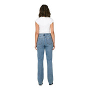 Light-wash denim high-rise flare jeans for women made of 100% cotton with a classic five-pocket design