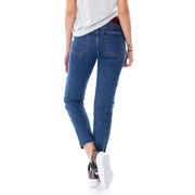 Blaue Damen-Jeans aus Denim mit geradem Bein und ausgefranstem Saum, aus 99 % Baumwolle und 1 % Elastan, maschinenwaschbar