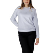 Women’s light blue sweatshirt featuring a light gray Armani Exchange fabric with a subtle embroidered chest logo