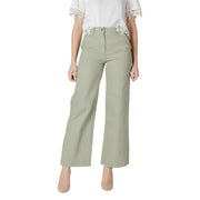 Women’s light green wide leg pants with a tailored fit and subtle front pleats in olive green fabric