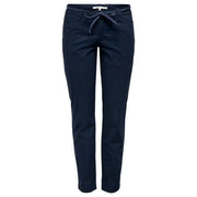 Women’s navy blue casual cotton elastane trousers with lace detail for spring summer wear