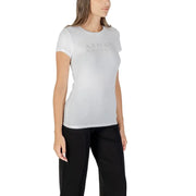Women’s fitted white T-shirt with rhinestone print from Armani Exchange