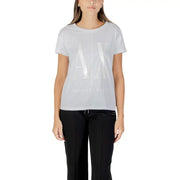 Women’s white short-sleeve T-shirt with metallic logo from Armani Exchange