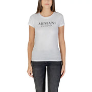 Women’s white short-sleeve T-shirt with black rhinestone print from Armani Exchange