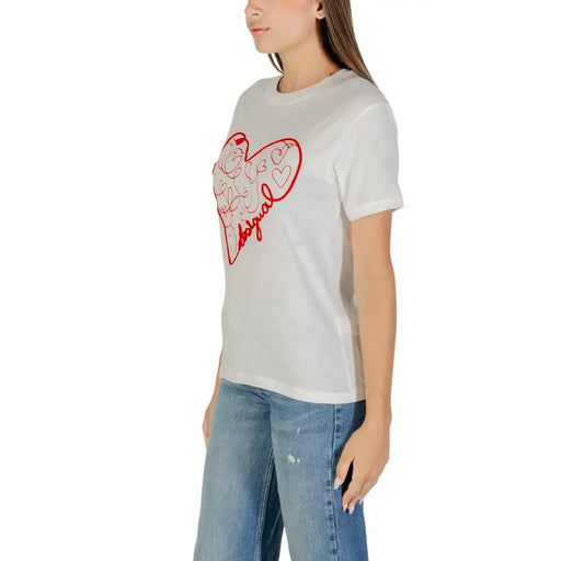 Women’s white short-sleeved T-shirt with red heart design from Desigual