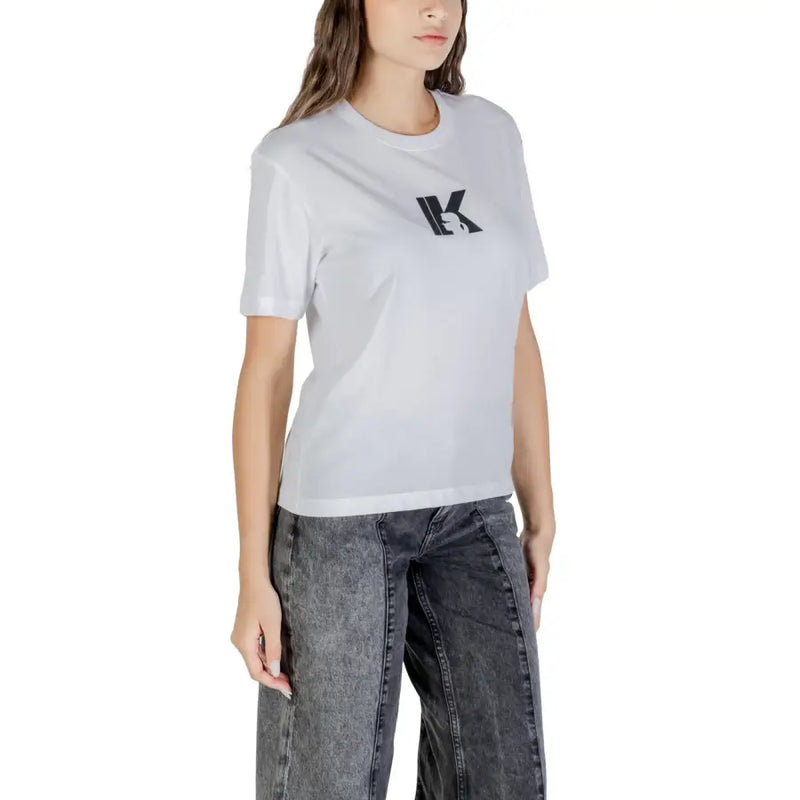 Women’s white short-sleeved T-shirt with black K logo on chest from Karl Lagerfeld Jeans