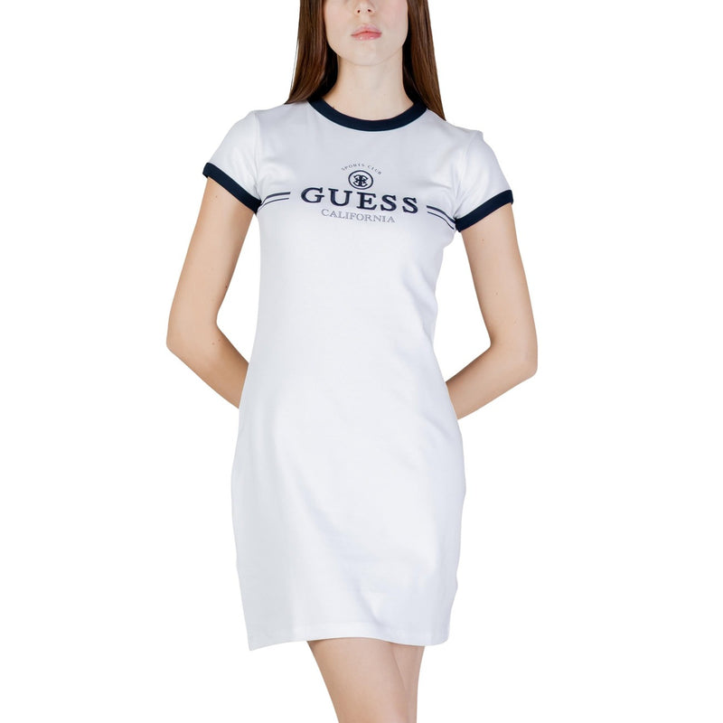 Guess Active White Print Short Sleeve Cotton Dress