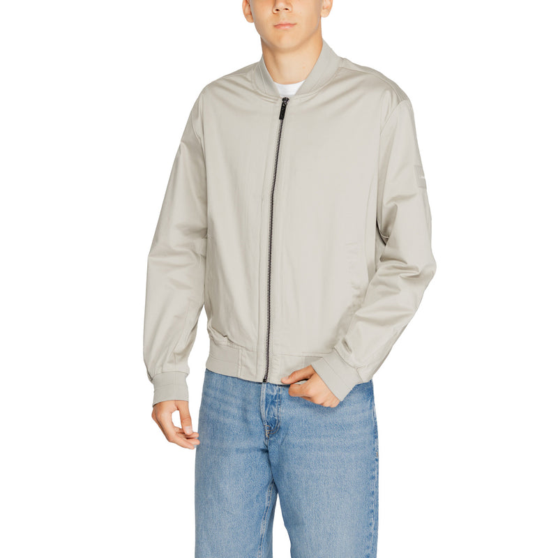 Calvin Klein Men Grey Long Blazer with Zip and Front Pockets
