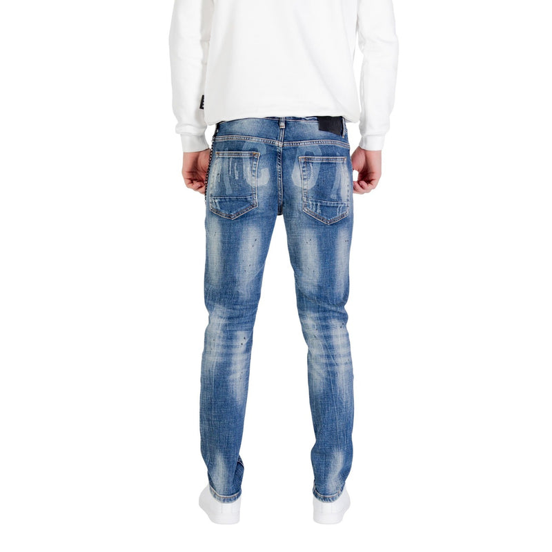 Blue Distressed Cotton Stretch Jeans for Men
