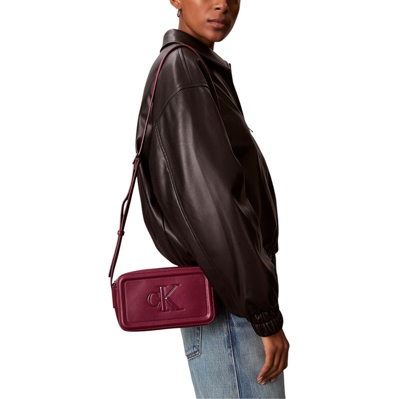 Calvin Klein Bordeaux Polyurethane Zip Bag with Interior Pockets