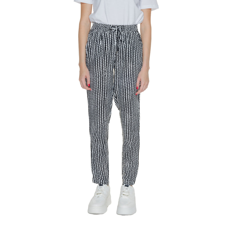 Women's Black Geometric Trousers with Lace Detail