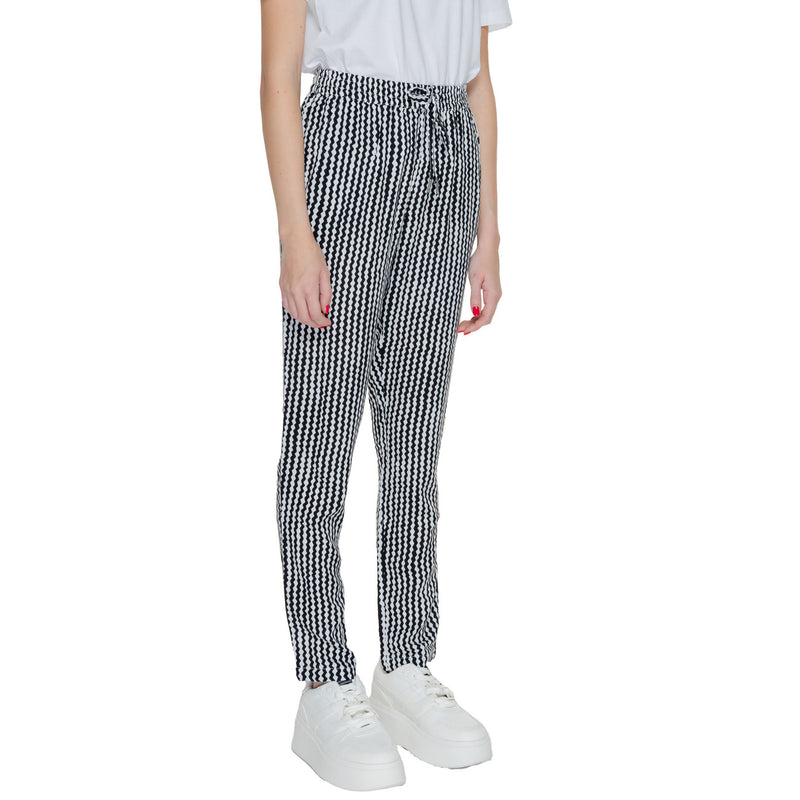 Women's Black Geometric Trousers with Lace Detail