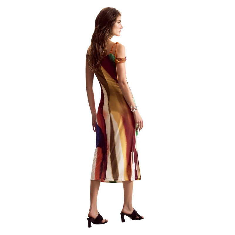 Robe sans manches rayée marron Desigual Polyester Élasthanne