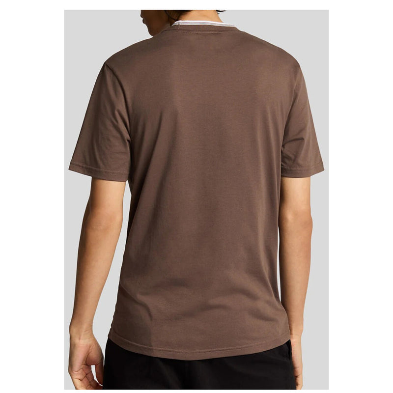 Brown Short Sleeve T Shirt with White Striped Collar