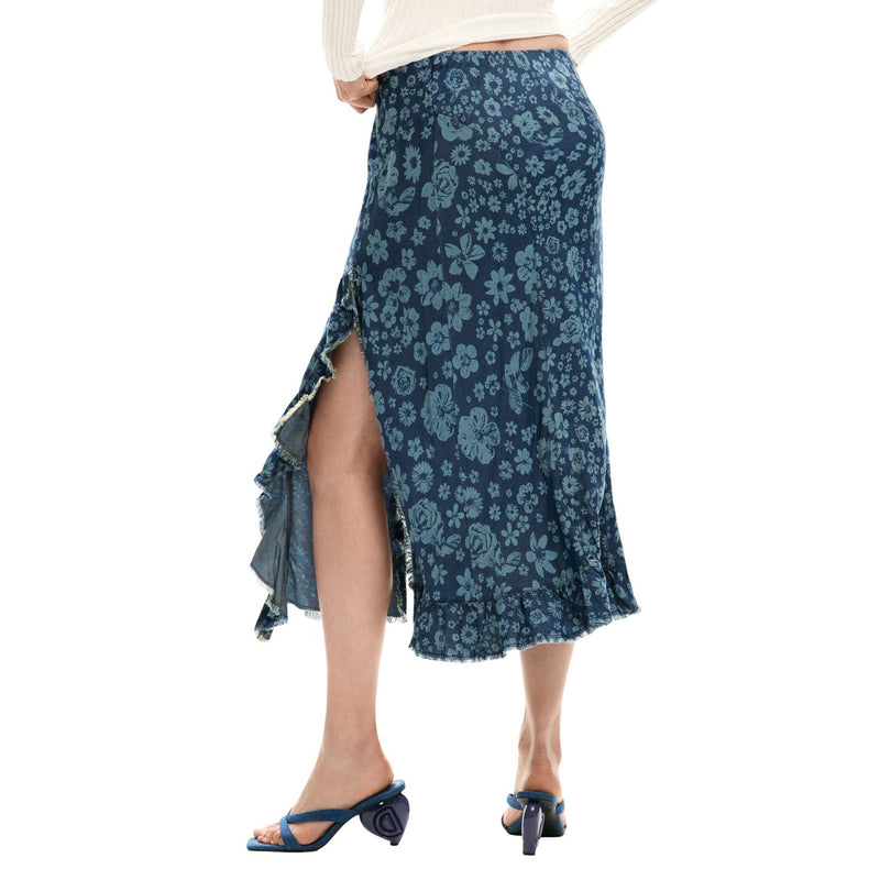 Jupe en Lyocell à Fleurs Bleues pour Femmes Desigual Printemps Été