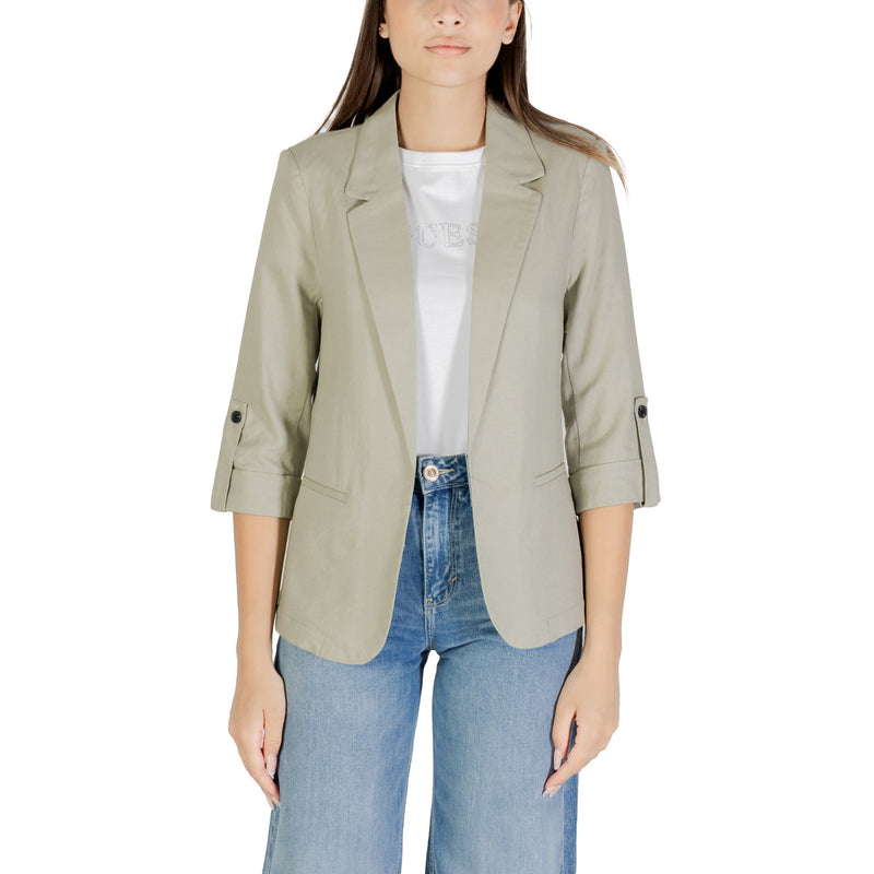Green Linen Viscose Blazer with Three Quarter Sleeves