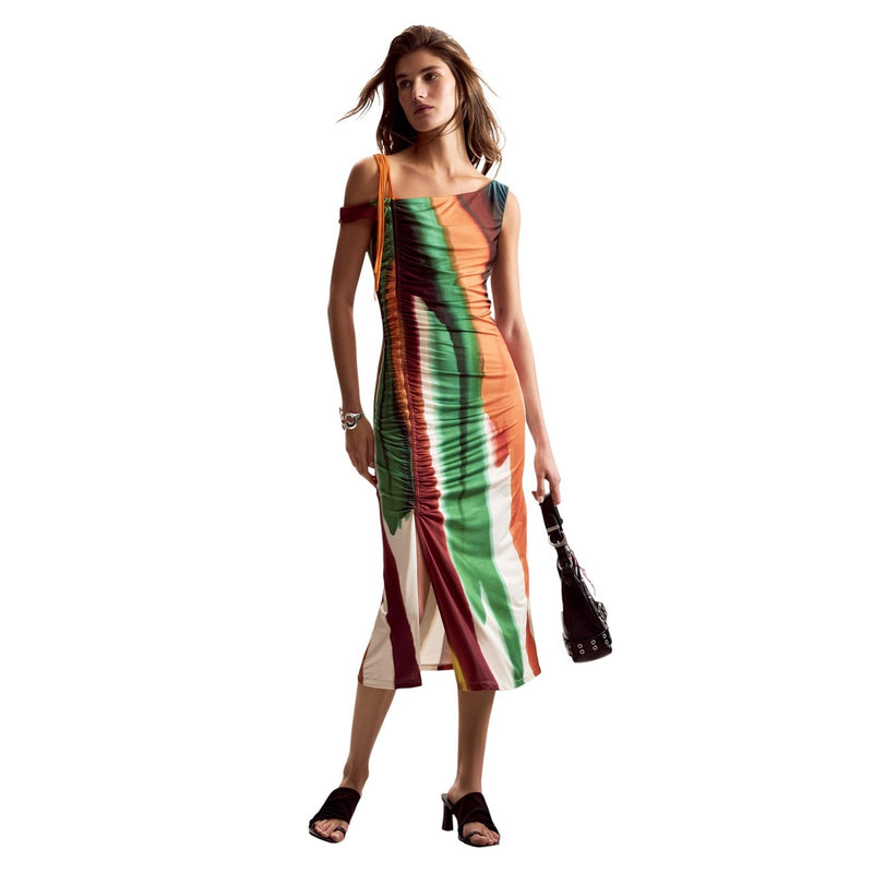 Robe sans manches rayée marron Desigual Polyester Élasthanne