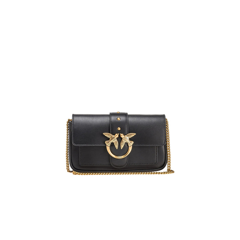 Pinko Black Leather Shoulder Bag with Interior Pocket