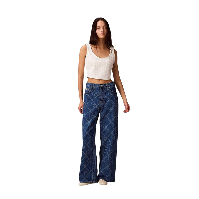 Jean en coton géométrique bleu pour femmes Calvin Klein