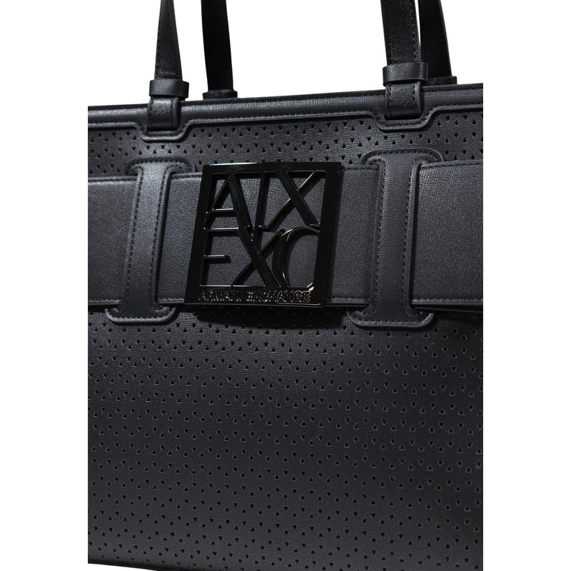 Armani Exchange Black Polyurethane Handbag with Zip Pocket