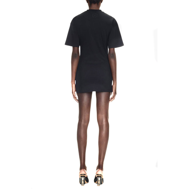 Black Mini Dress with Sculptural Heels and Knotted Detail