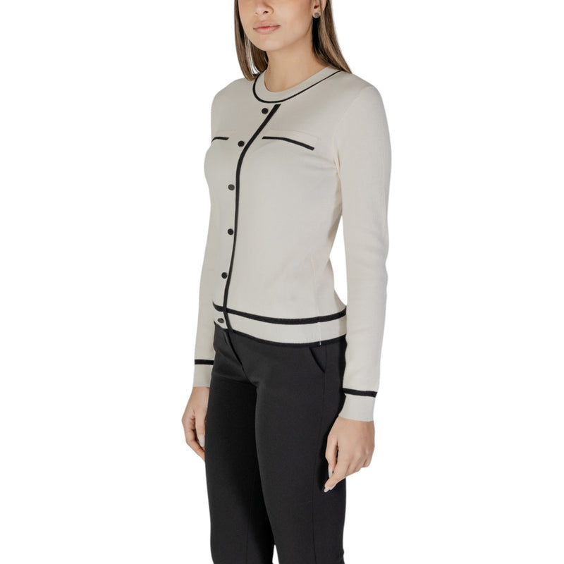 Beige Long Sleeve Knit Cardigan with Front Pockets