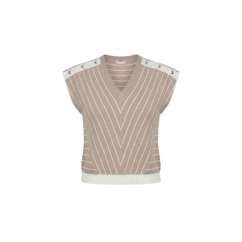 Blouse sans manches en V col rayée beige Liu Jo