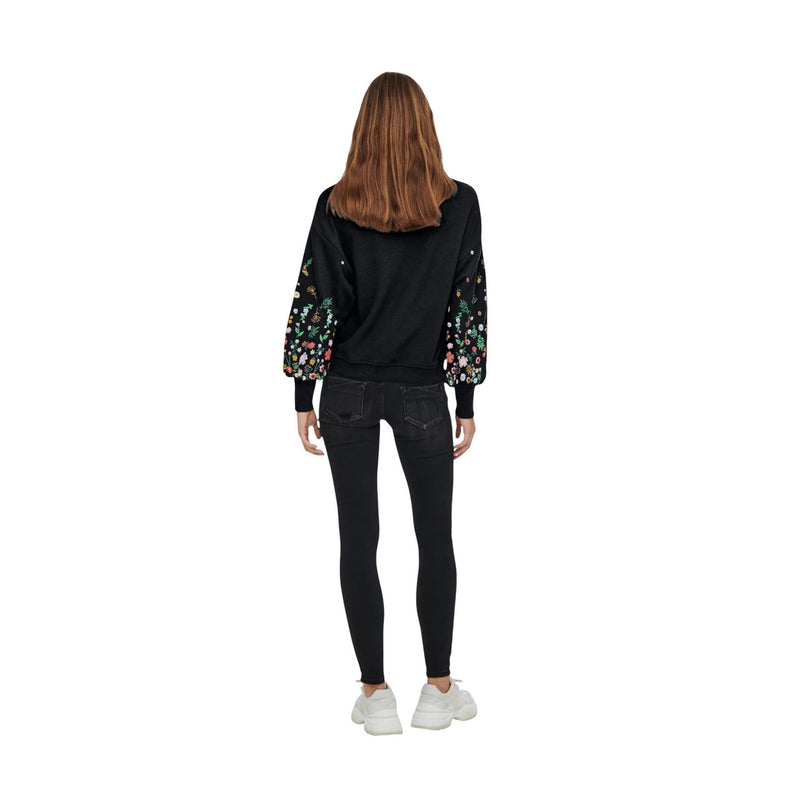 Sweatshirt noir à col rond et à fleurs pour femmes