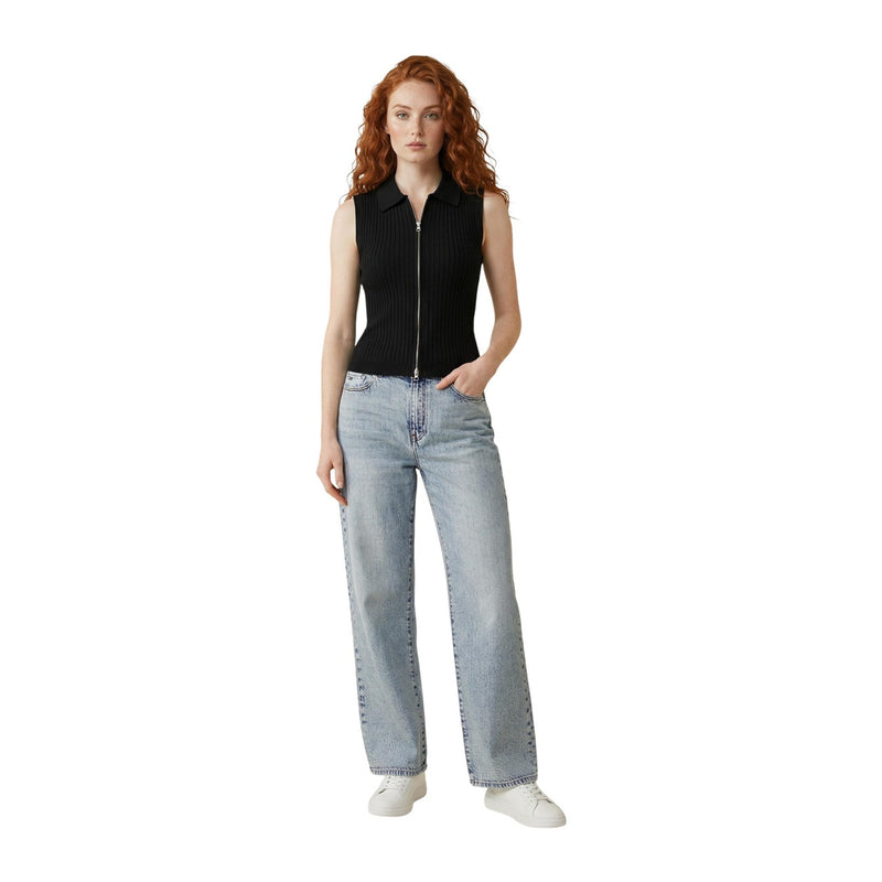 Cardigan sans manches à fermeture éclair noir pour femmes