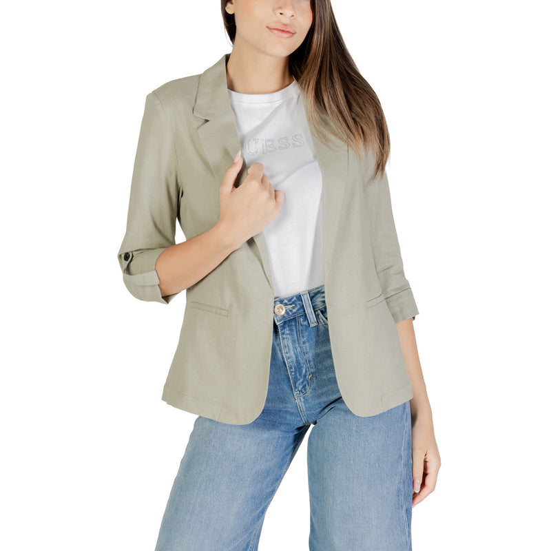 Green Linen Viscose Blazer with Three Quarter Sleeves
