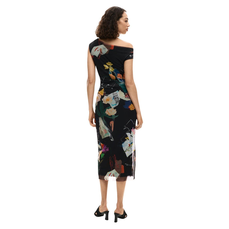 Robe en polyester et élasthanne colorée noire Desigual pour femmes