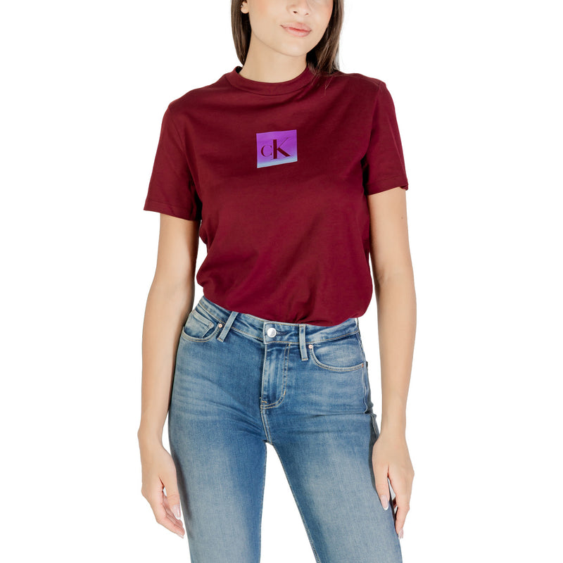 Calvin Klein Jeans Women Bordeaux Round Neck Short Sleeve T Shirt