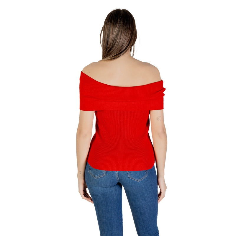 Haut en tricot sans manches à encolure bateau en coton mélangé rouge pour femmes